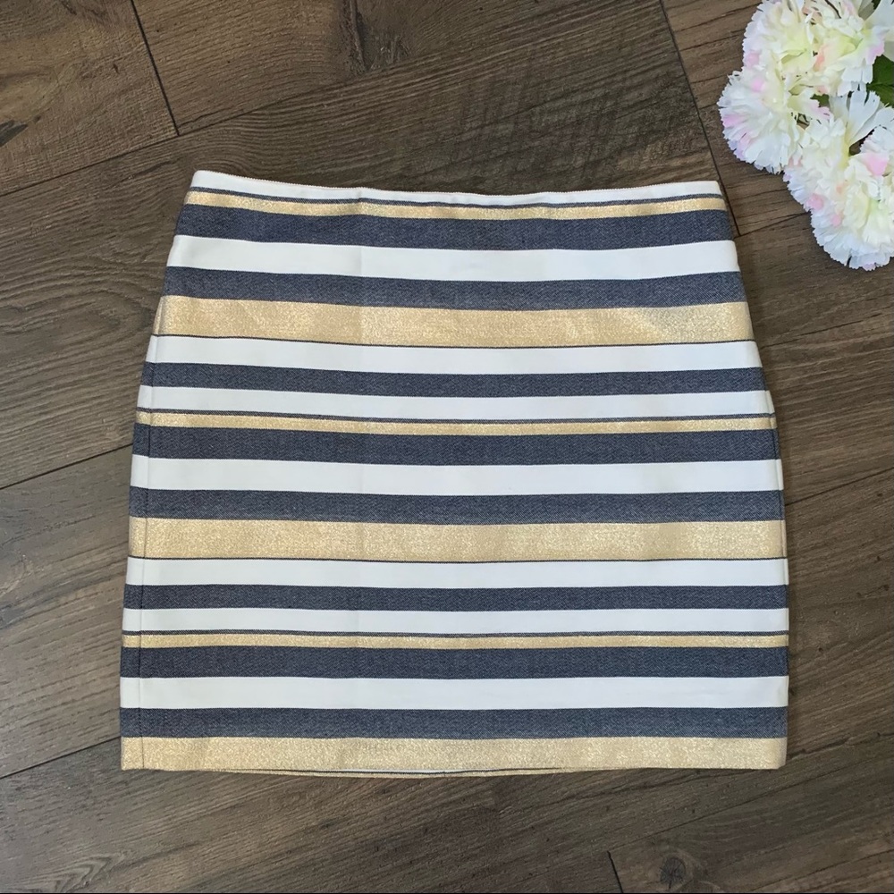 J. Crew striped mini skirt gold white denim 0